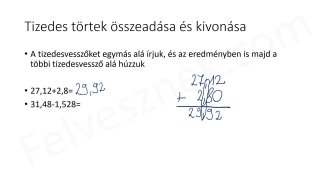 21.1. Tizedes törtek összeadása és kivonása - elméleti összefoglaló (2p)