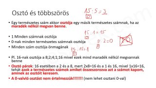 4.1 Osztó és többszörös - elméleti összefoglaló (3p)