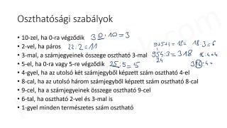 27.1. Oszthatósági szabályok - elméleti összefoglaló (4p)